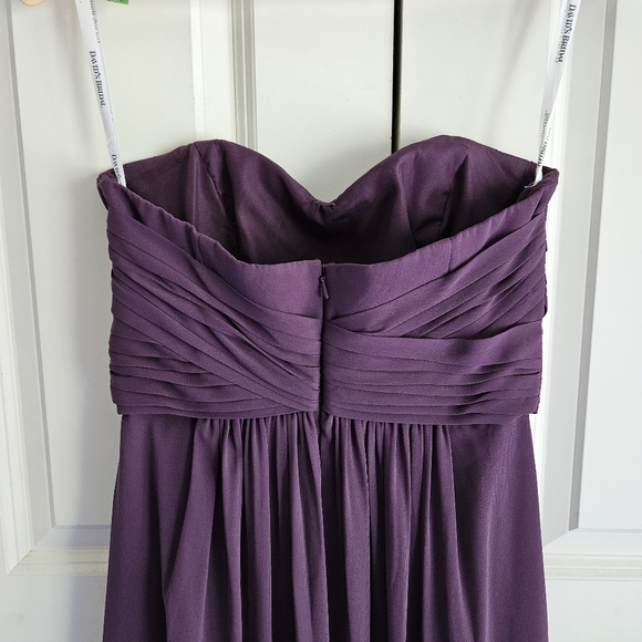 David's Bridal Long Strapless Plum Chiffon Dress Style F15555 Size 8 - Picture 11 of 14